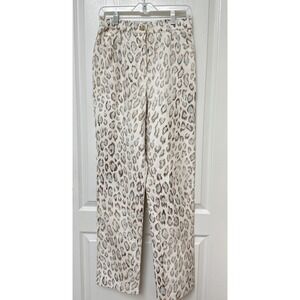 NEW ST JOHN SPORT Leopard Print Cotton Denim Straight Leg Pants Size 6 Denim